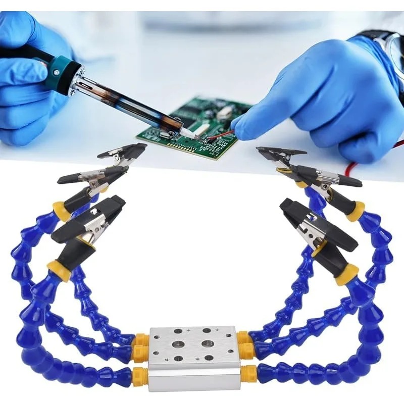 Workshop Tools Vice - เครื่องมือซ่อมแซมการเชื่อม PCB, แท่นวางอะลูมิเนียมอัลลอยด์พร้อมแขนยืดหยุ่น 4/6 ทิศทาง และที่วางหัวแร้ง