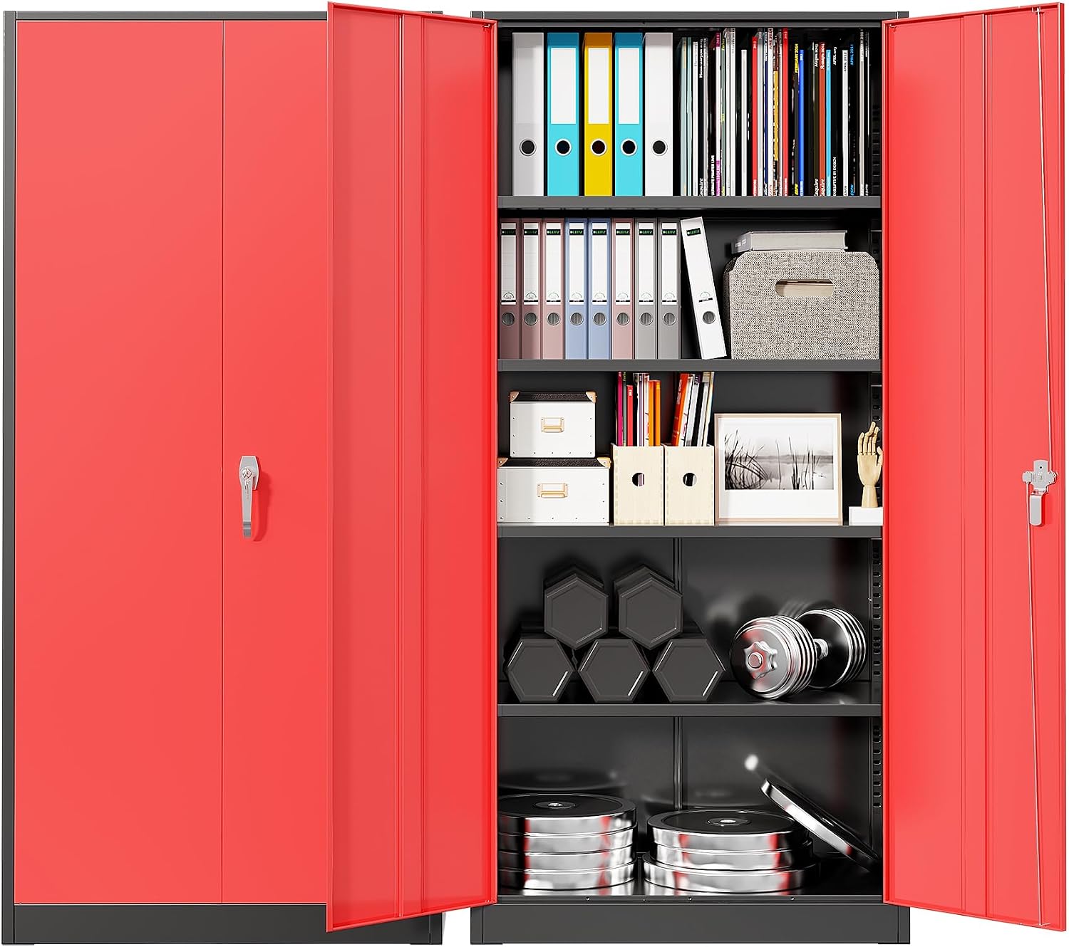 Workshop Tools Shelf - ตู้เก็บของโลหะสำหรับงานหนัก, ตู้เก็บของเหล็กแบบมีกุญแจพร้อม 2 ประตูและชั้นวางปรับได้ 5 ชั้น