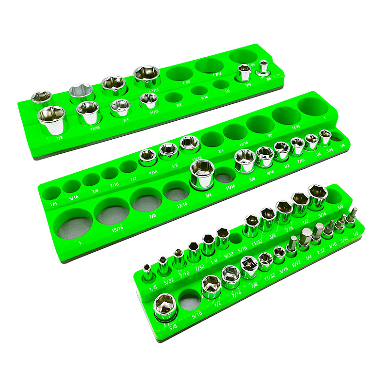 Workshop Tools Holder - ถาดจัดระเบียบซ็อกเก็ตพร้อมรางแม่เหล็กสำหรับจัดเก็บเครื่องมือ ใช้ได้กับขนาดเมตริกและอิมพีเรียล เหมาะสำหรับกล่องเครื่องมือ โรงรถ และการจัดการเครื่องมือช่าง