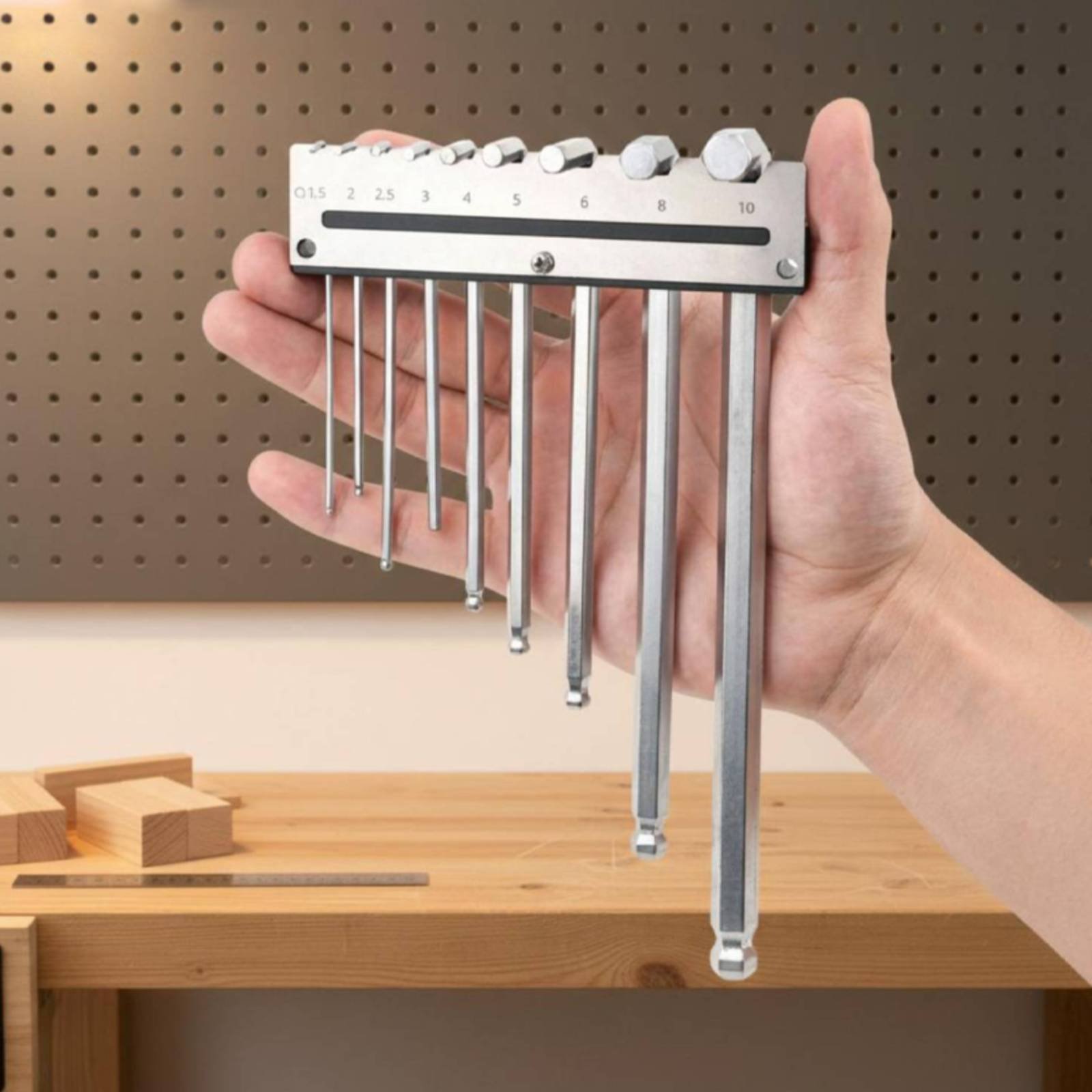 Workshop Tools Holder - ที่แขวนประแจหกเหลี่ยมแบบติดผนัง แผ่นโลหะสำหรับแขวนประแจ ที่เก็บประแจอัลเลน ติดตั้งง่าย สำหรับจัดเก็บเครื่องมือในโรงงาน