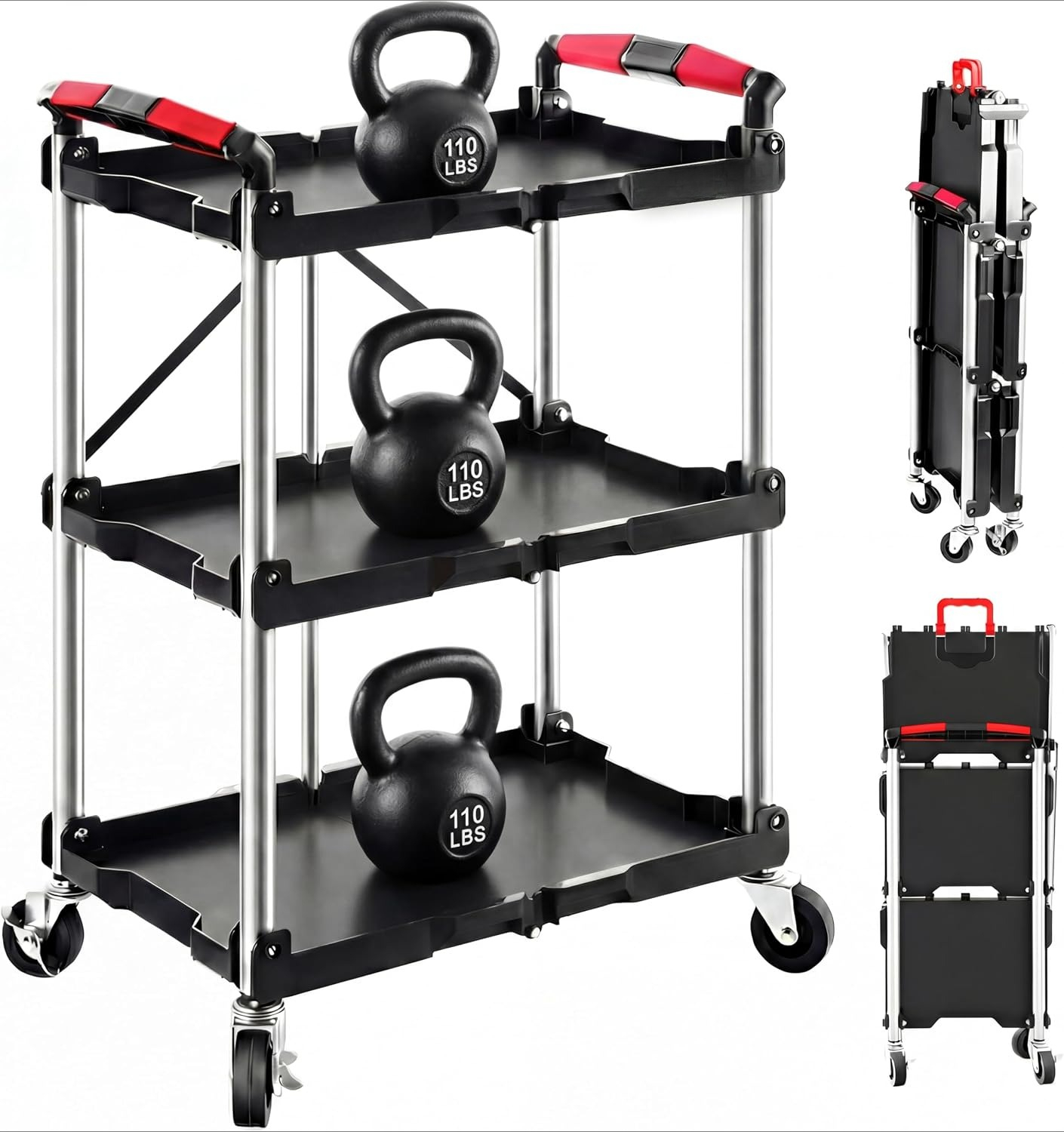 Tools Trolley For Workshop - รถเข็นอเนกประสงค์แบบพับได้ 3 ชั้น รับน้ำหนักได้ 330 ปอนด์