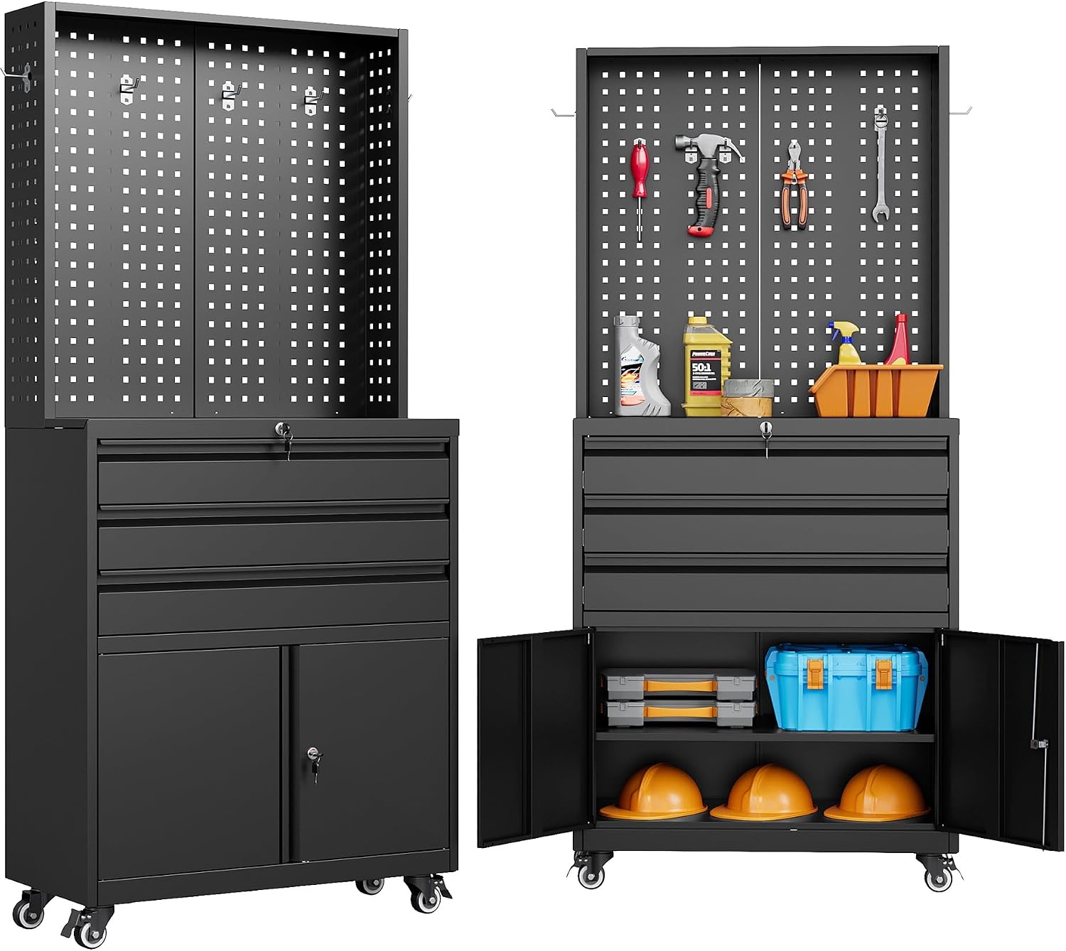 ตู้เก็บของโลหะสีดำแบบมีล้อพร้อ - Workshop Tools Shelf บทวิจารณ์และราคา