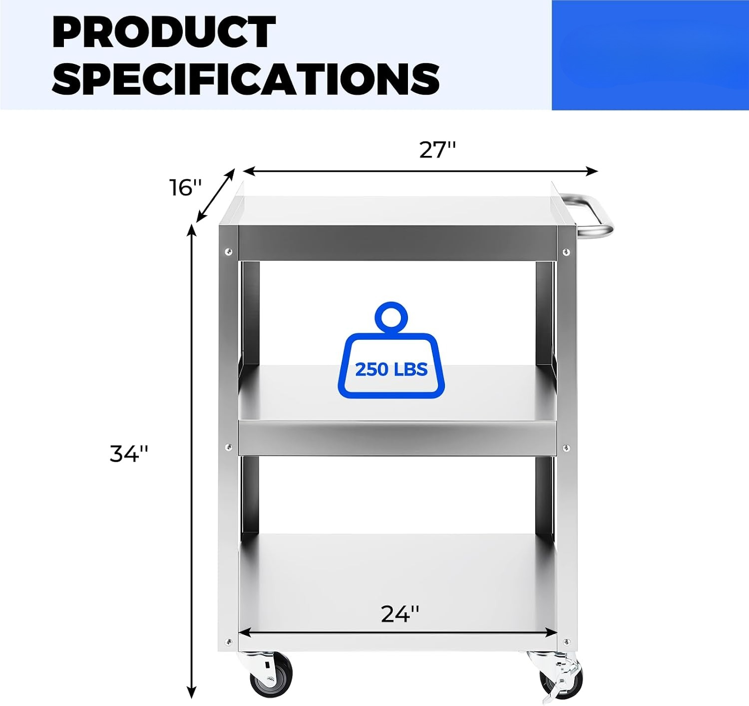 รถเข็นอเนกประสงค์สแตนเลส 3 ชั้ - Tools Trolley For Workshop บทวิจารณ์และราคา