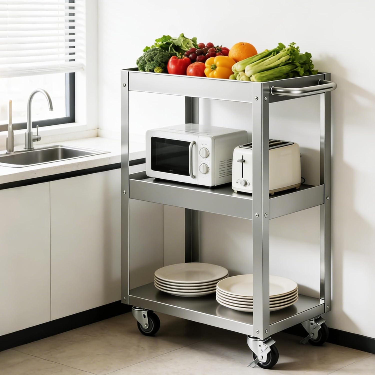 รถเข็นอเนกประสงค์สแตนเลส 3 ชั้ - Tools Trolley For Workshop บทวิจารณ์และราคา